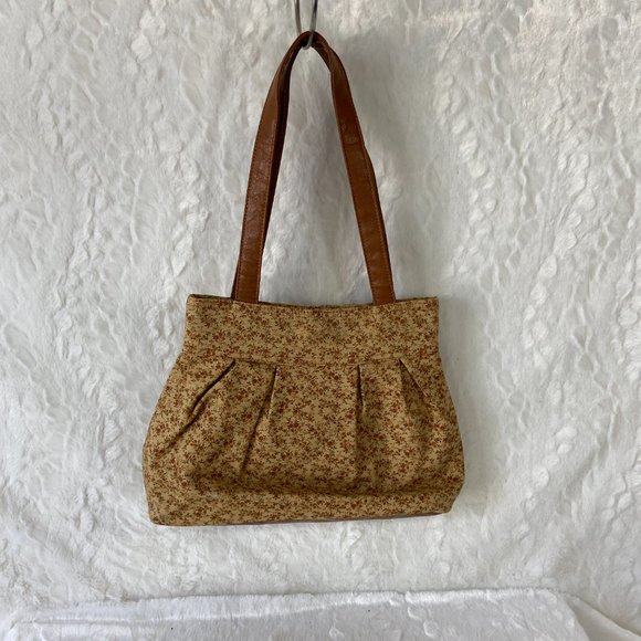 Longaberger Mini Floral Print Purse Shoulder Handbag Beige Autumn Fall - Picture 3 of 7